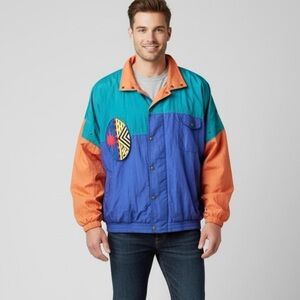 Costa Picante Spain Vintage Men’s Windbreaker Multi Colorblock Nylon Jacket L